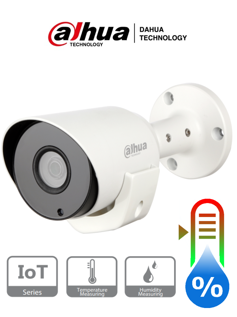 DAHUA Cámara de vigilancia hdcvi full hd tubo 2mp lente 3.6mm con sensor de temperatura y humedad. visión nocturna ir 20m. ip67 - DH-HAC-LC1220T-TH