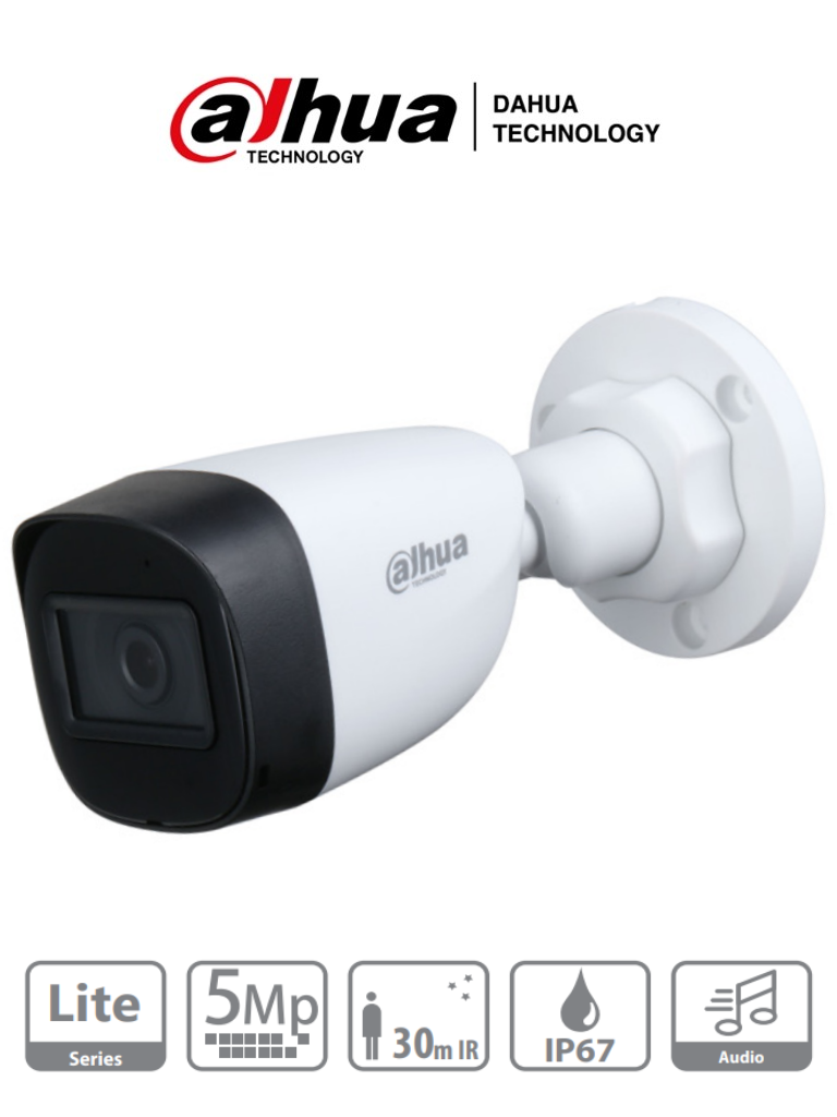 Camara de vigilancia 5MP DAHUA HAC-HFW1500CN-A tubo HDCVI FULL HD 2K microfono incorporado IR 30mts