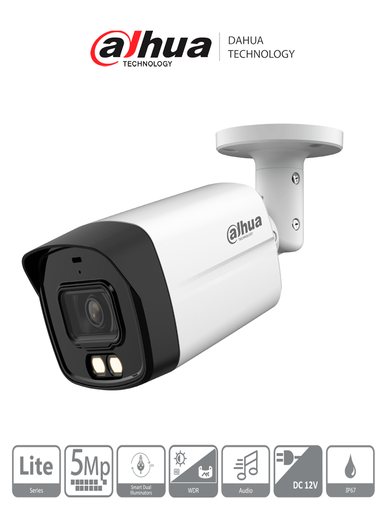Camara de vigilancia 5MP DAHUA HAC-HFW1509TLM-IL-A - CAMARA TUBO EXTERIOR 5MP ILUMINACION DUAL MIC.