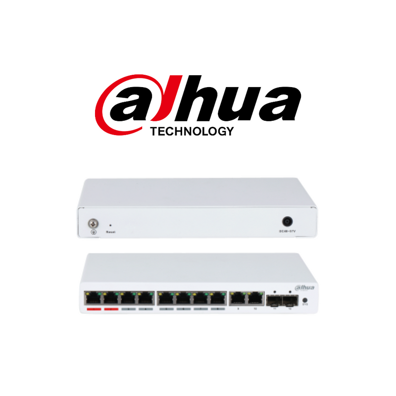 DAHUA Switch de 8 puertos POE Gigabit. Conmutador 10/100/1000. Potencia 96w - DH-PFS4212-8GT-96