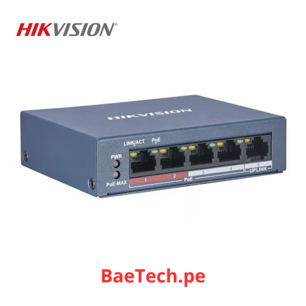 HIKVISION DS-3E0105P-E/M - SWITCH 4 PUERTOS POE 1 UPLINK - 12VDC/220V