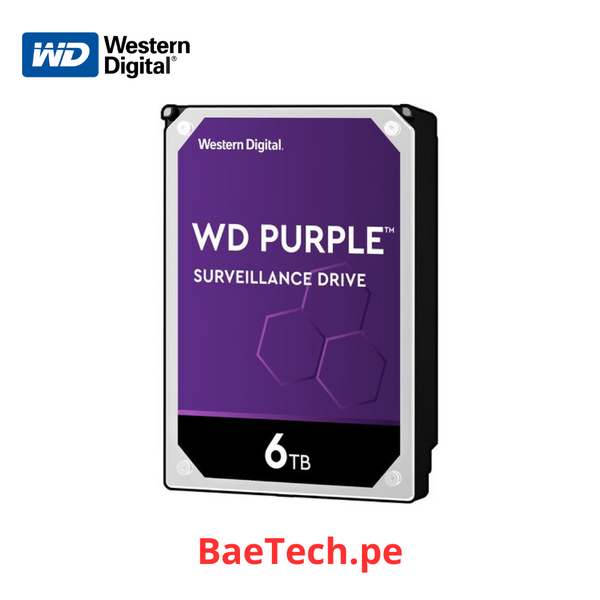 Disco duro Purpura 6TB WESTERN DIGITAL WD64PURZ Almacenador de datos 3.5" 5400RPM 256MB. Para equipos de video vigilancia (Industrial 24/7)