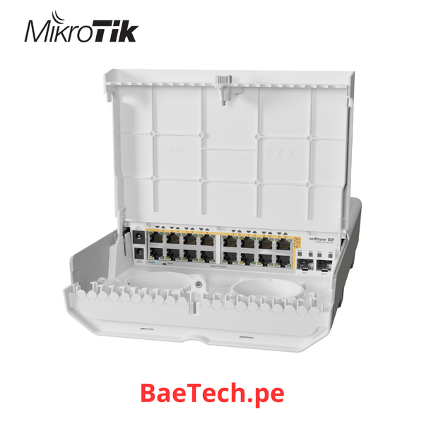 MIKROTIK CRS318-16P-2S+OUT - WITH 800MHZ CPU, 256MB RAM, 16X GLAN W/POE-OUT, 2X SFP+ CAGES, ROUTEROS L5 OR SWITCHOS (DUAL BOOT), OUTDOOR ENCLOSURE.
