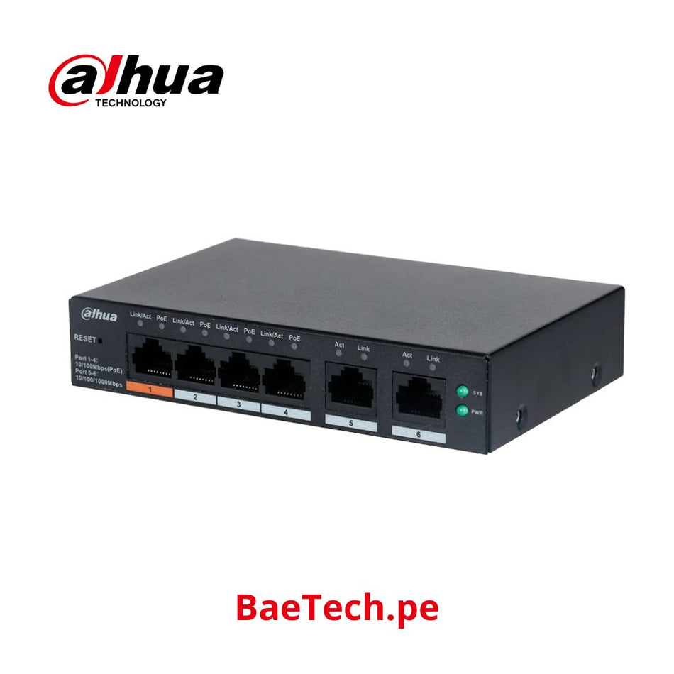 DAHUA DH-CS4006-4ET-60 SWITCH POE CLOUD (DOLYNK) L2 6P (4P POE 10/100 + 2P UPLINK GIG)60W (P1 60W)