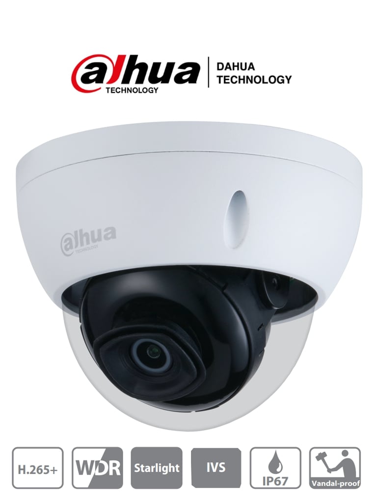 DAHUA IPC-HDBW2231E-S-S2 - CAMARA DOMO | CMOS 1/2.7'' ICR | 2.0 MP | 1080P | WDR | IR 30M | IP67 | PoE| IK10