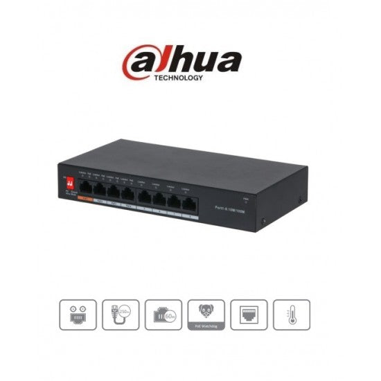 DAHUA PFS3008-8ET-60 - SWITCH PoE /8PT/ /802.3af/at/10/100/60W