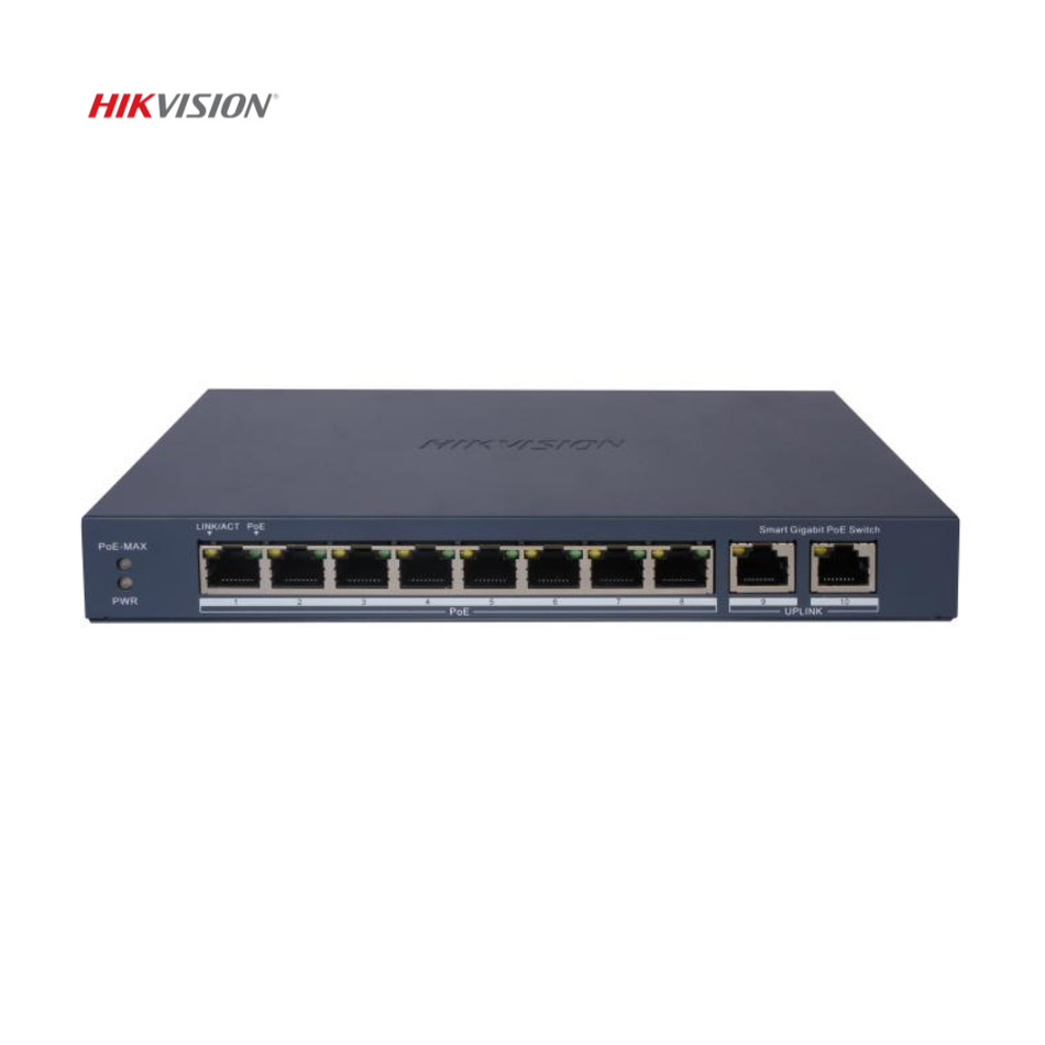 HIKVISION DS-3E1510P-EI SWITCH SMART ADMINISTRABLE POE 8 PUERTOS GIGABIT +2UPLINK WATCHDOG 110W