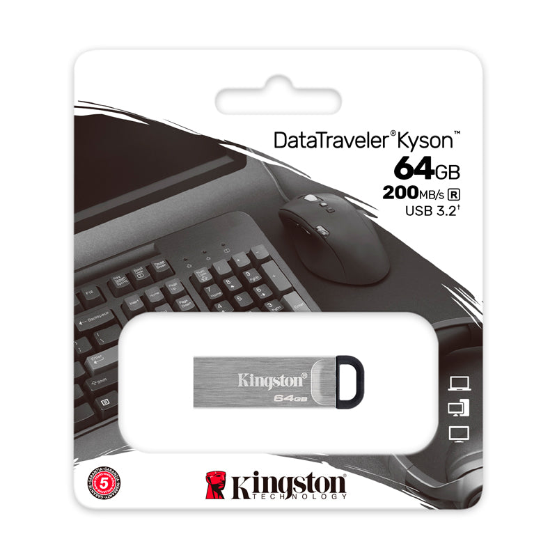 Memoria USB Kingston DTKN 64GB DataTraveler Kyson USB 3.2 Gen 1, Plata