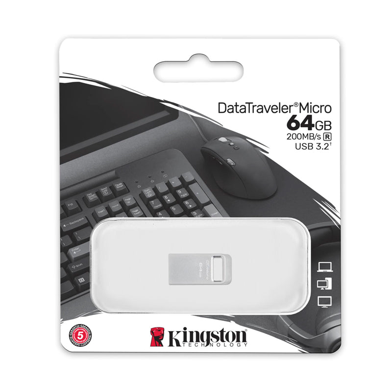 Memoria USB Kingston DTMC3G2 64GB DataTraveler Micro Unidad Flash Ultrapequeño con Metal Premium