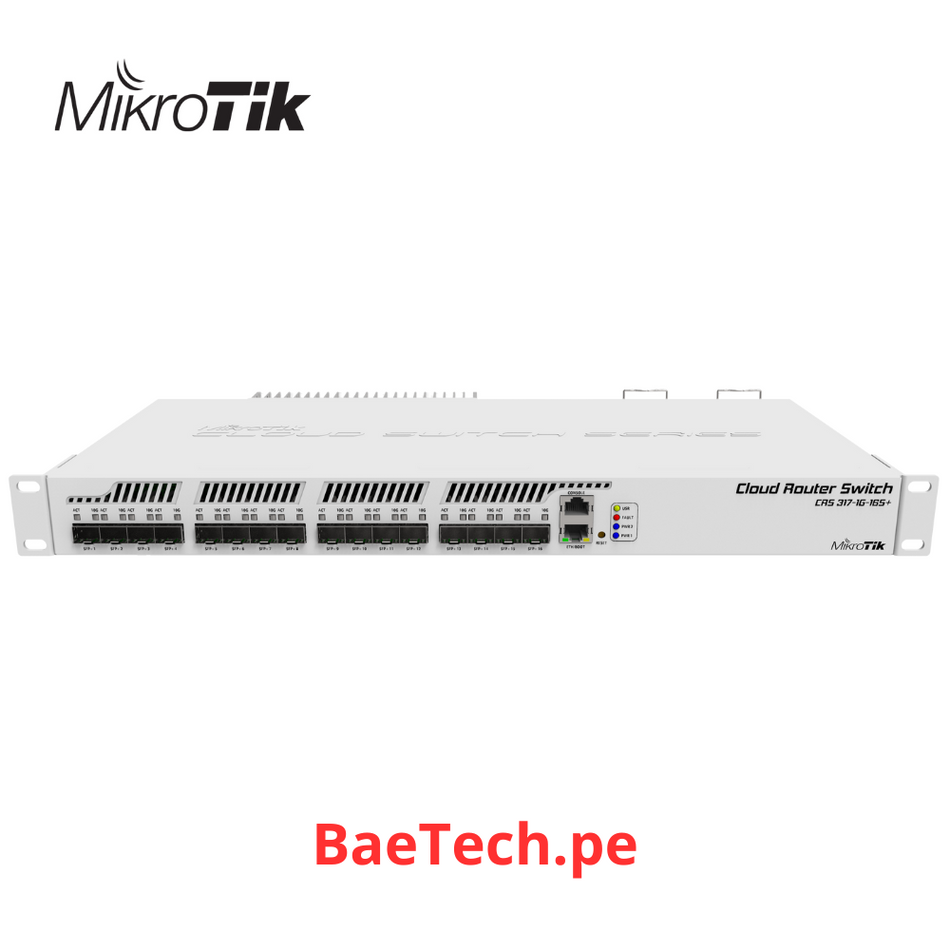 MIKROTIK CRS317-1G-16S+RM - CLOUD ROUTER SWITCH CRS317-1G-16S+RM 16 PUERTOS SFP+, 1 PUERTO GIGABIT ETHERNET.
