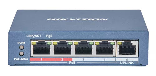 HIKVISION DS-3E0105P-E/M - SWITCH 4 PUERTOS POE 1 UPLINK - 12VDC/220V