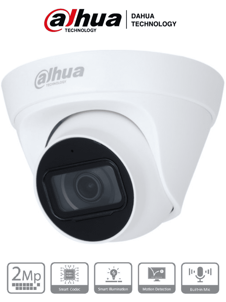 DAHUA IPC-HDW1230T1-S5 - CAMARA DOMO IP | CMOS 1/2.7'' ICR | 2.0 MP | H.265+ | DWDR | IR 30M | IP67 | PoE