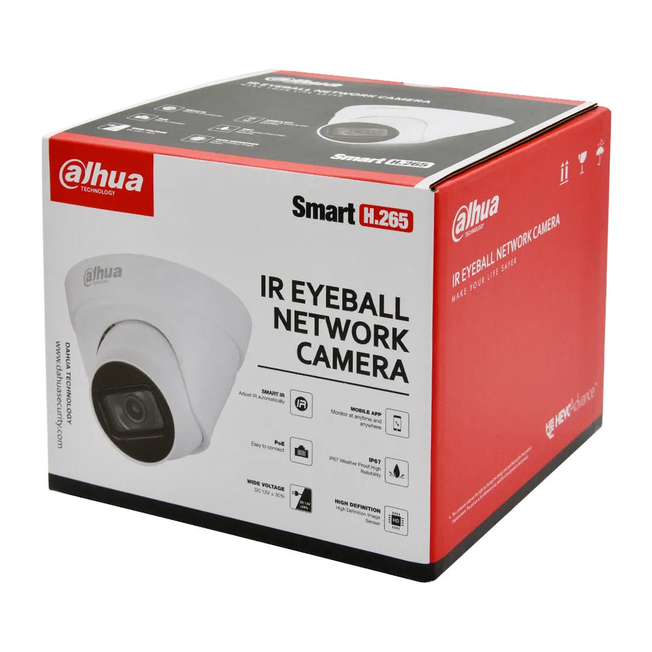 DAHUA IPC-HDW1431T1-S4 - CAMARA DOMO IP | CMOS 1/2.7'' ICR | 4.0 MP | H.265+ | WDR | IR 30M | IP67 | PoE