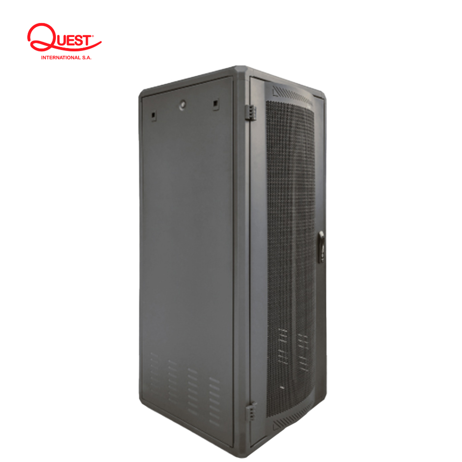 QUEST GF-2211 GABINETE DE PISO 28-RU 1,425 X 580 X 810MM NEGRO (PUERTA CON MALLA)