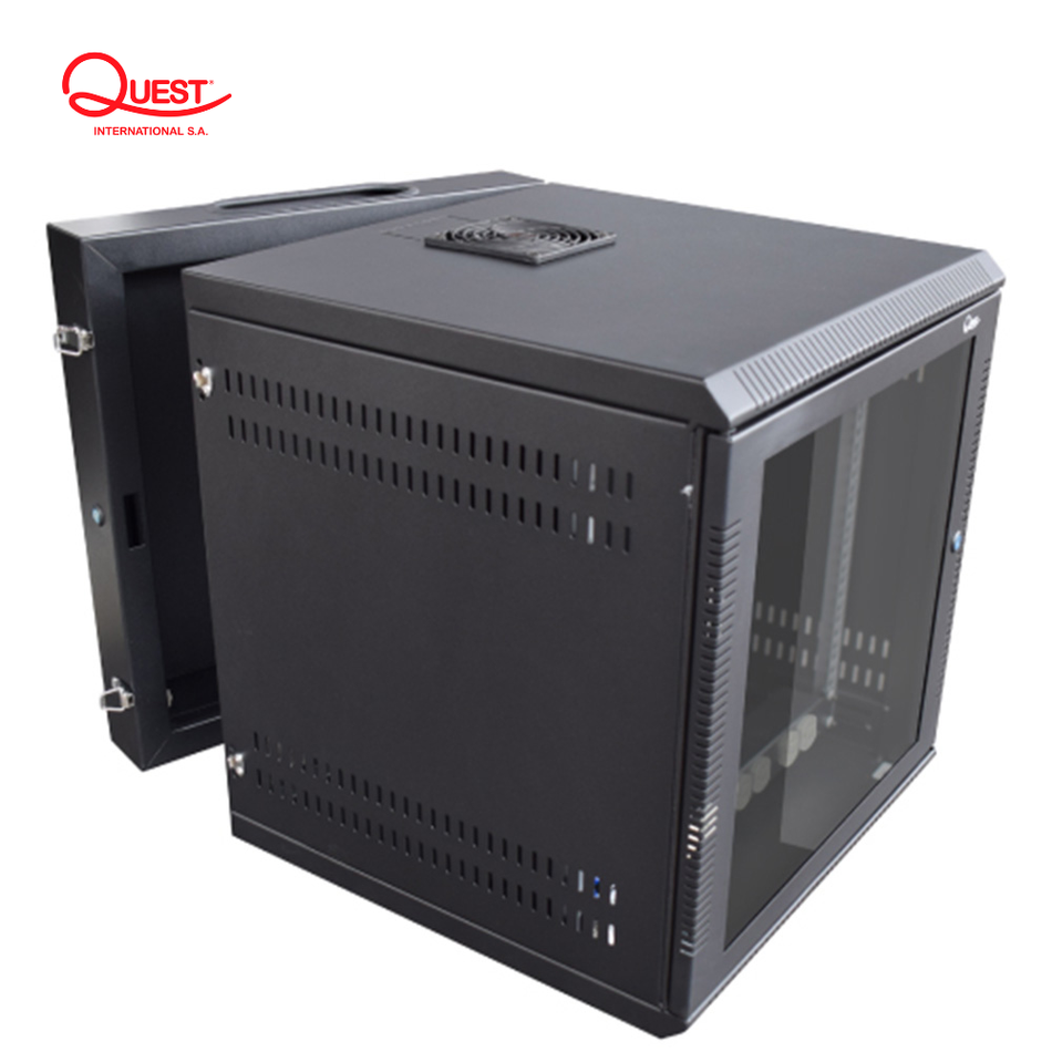 QUEST GW-2063 GABINETE DE PARED 14-RU 684 X 525 X 590MM (ABATIBLE, PUERTA C/VIDRIO DE SEGURIDAD)