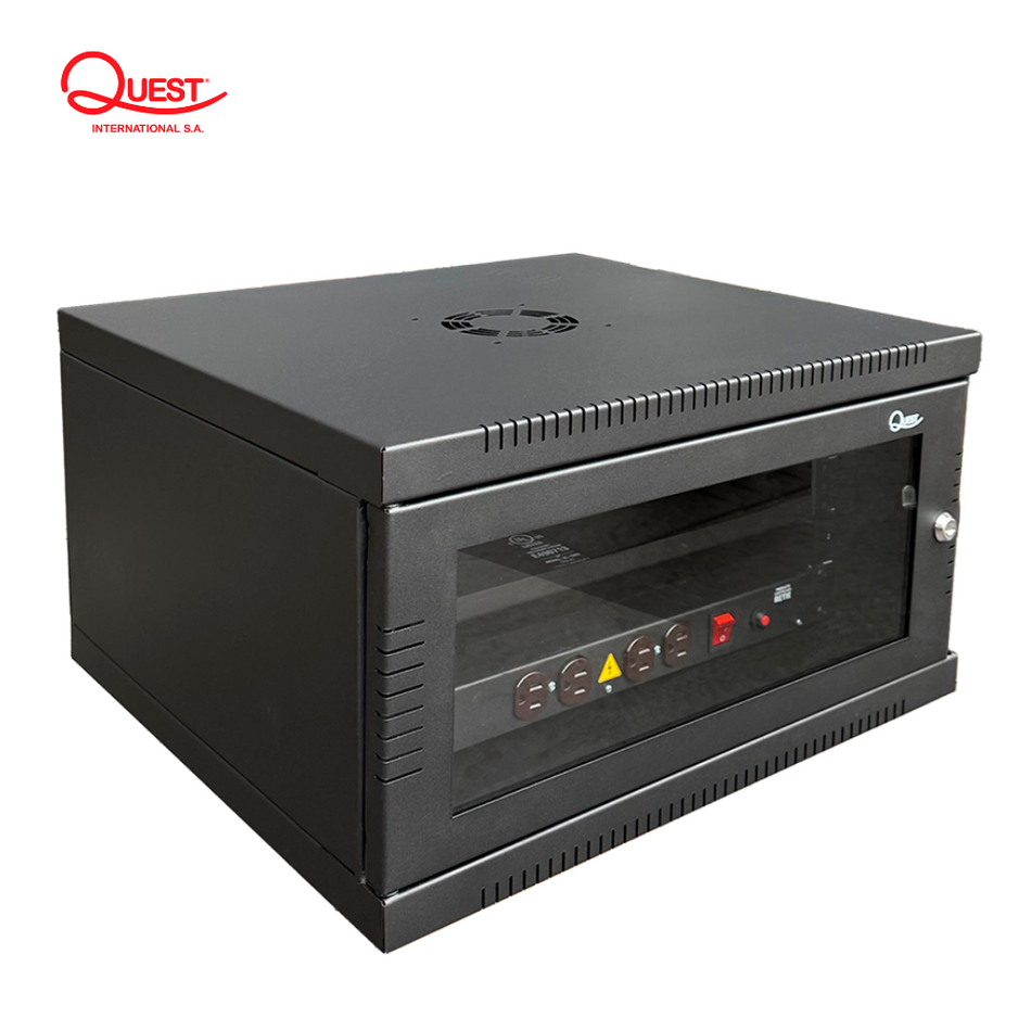 QUEST CGC-2889 GABINETE DE PARED COMPACTO 9-RU 510 X 450MM. INCLUYE: BANDEJA 1-RU + PDU DE 4 TOMAS 5-15R