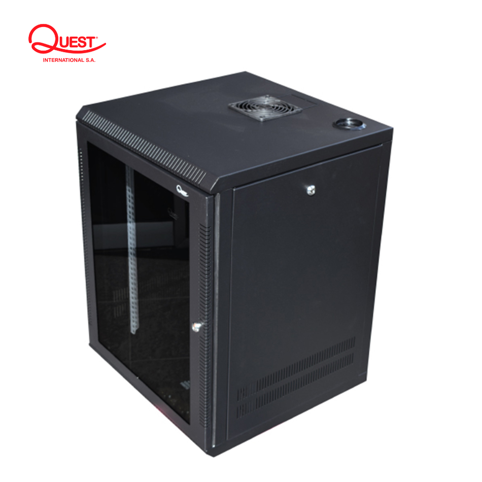 QUEST GT-2186 GABINETE DE PARED 11-RU 551 X 525 X 510MM (PUERTA C/VIDRIO DE SEGURIDAD Y PANELES LATERALES DESMONTABLES)