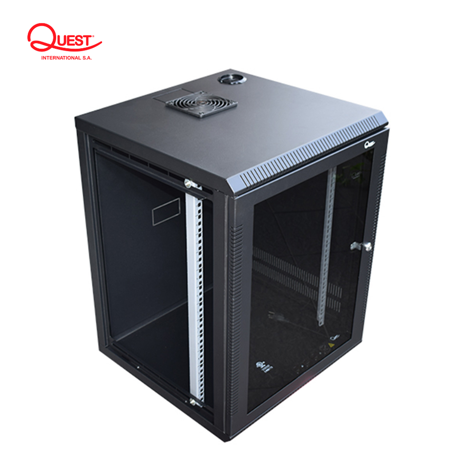 QUEST GT-2177 GABINETE DE PARED 5-RU 284 X 520 X 510MM (PUERTA C/VIDRIO DE SEGURIDAD Y PANELES LATERALES DESMONTABLES)