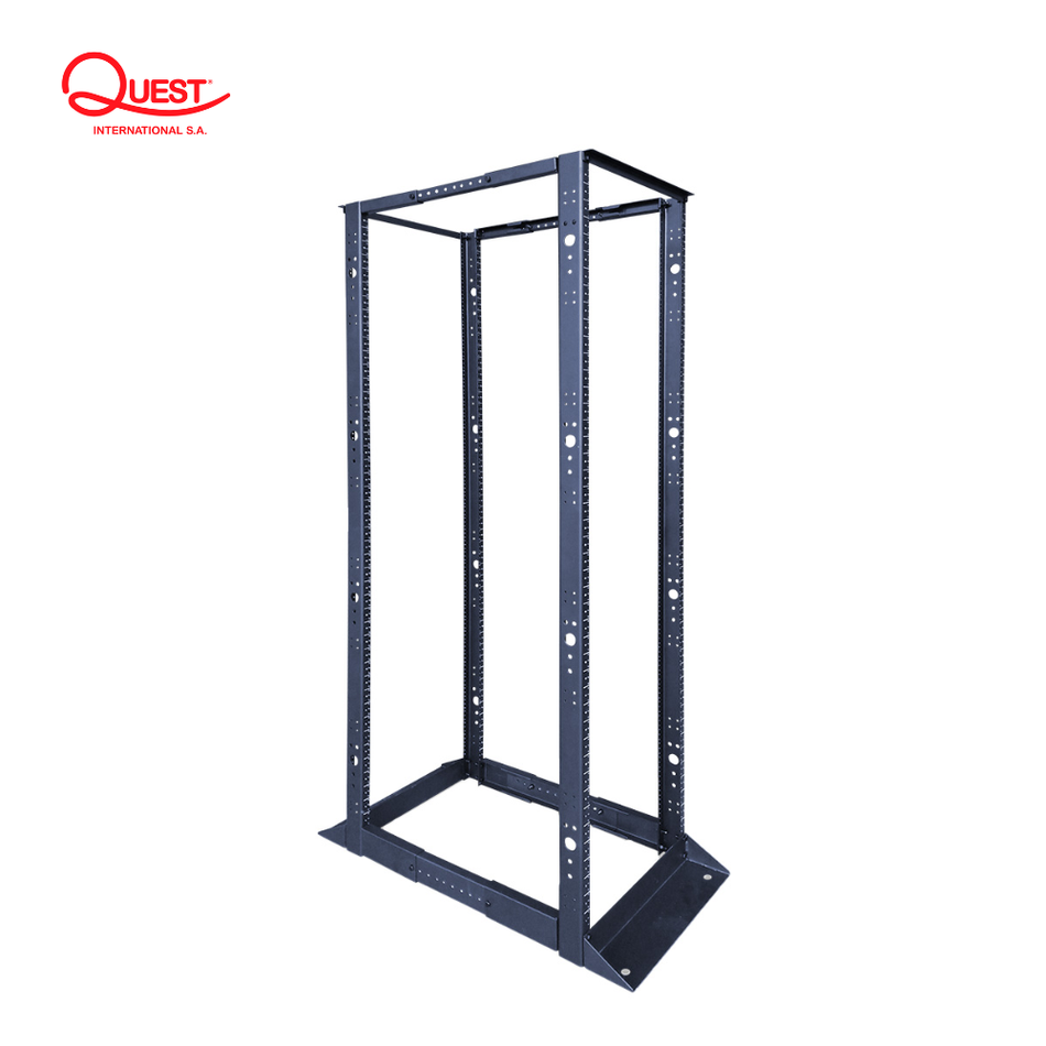 QUEST RP-4623 RACK DE PISO 45-RU 2.10MTS EIA-19" 850 KGS. 4 COLUMNAS PROFUNDIDAD REGULABLE (24", 32" Y 36") NEGRO