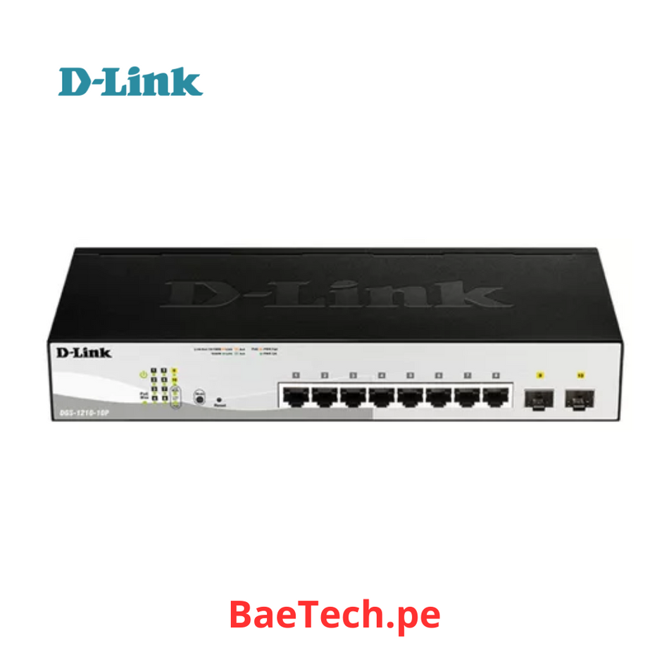 D-LINK DGS-1210-10P - SWITCH DE 8 PUERTOS POE 10/100/1000BASE-T + 2 PUERTOS GIGABIT SFP| L2 |65W