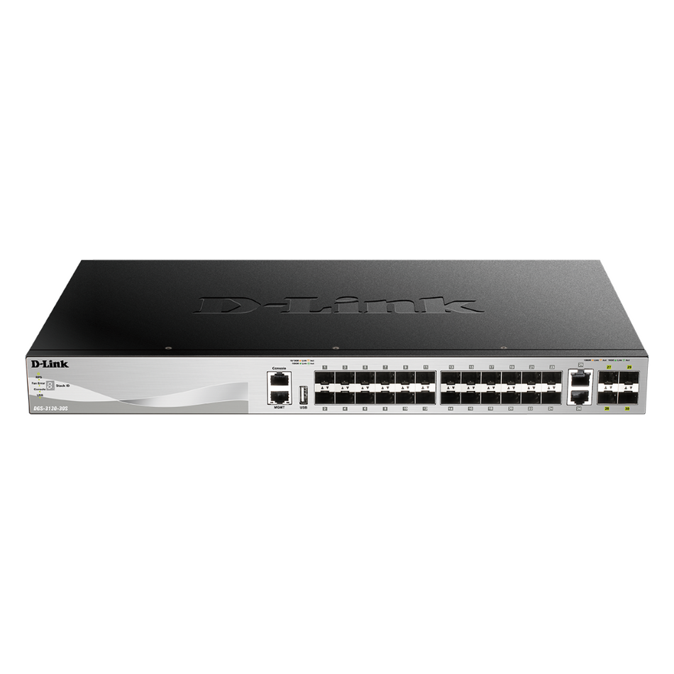 D-LINK DGS-3130-30TS - SWITCH ADMINISTRABE DE 24 PUERTOS 10/100/1000 RJ45+ 2 PUERTO 10GB BASE RJ45+ 2 PUERTOS SFP+ DE 10GB