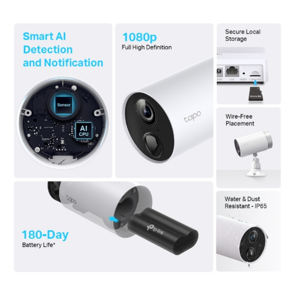 TP-LINK TAPO C400S2 KIT 2 CÁMARAS WIFI INALÁMBRICA CON BATERÍA FULL HD 2MP. INCLUYE TAPO H200