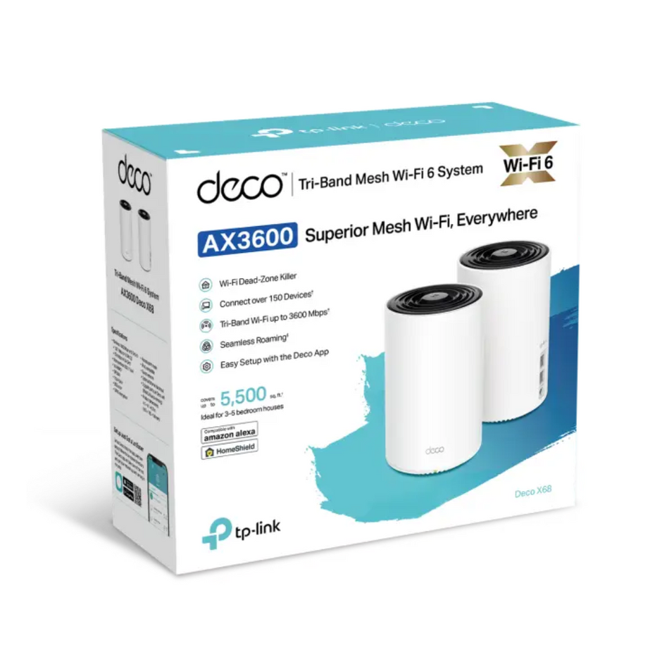 TP-LINK DECO X68 2-PACK ROUTER MESH WIFI6 AX3600 TRIPLE BANDA