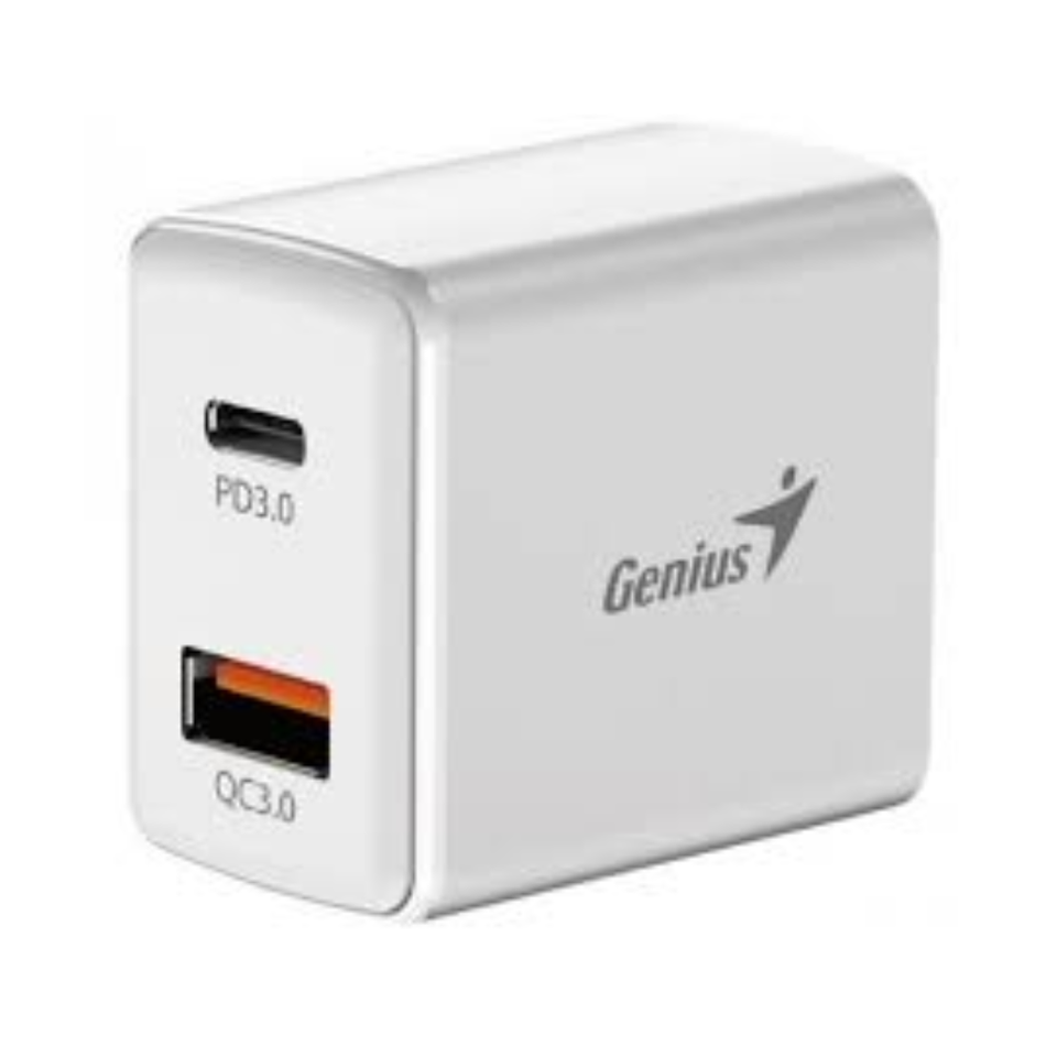 GENIUS PD-20ACP CARGADOR DE PARED  20W CON CARGA RÁPIDA  USB-C  USB-A MAS CABLE USC-C A USB-C BLANCO 32590009400