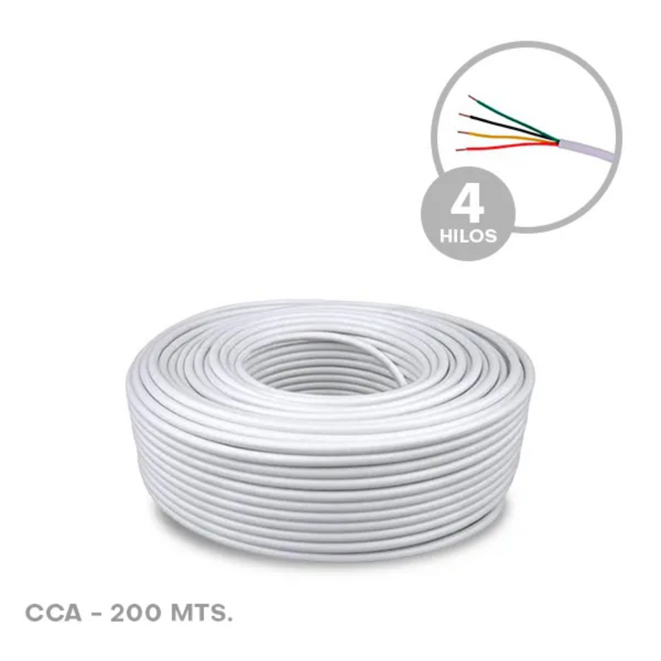 DIMAX DC3-R4-200W-22CCA - CABLE UNIFILAR PARA ALARMAS, 4HILOS 22 AWG, CCA, 200 M, COLOR BLANCO