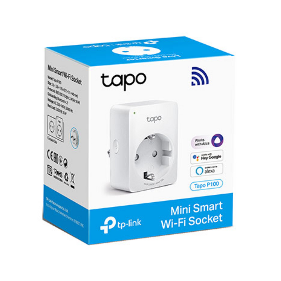 TP-LINK TAPO P100(1-PACK), ENCHUFE INTELIGENTE TAMAÑO MINI, CONTROL POR VOZ Y APP MODO AUSENTE