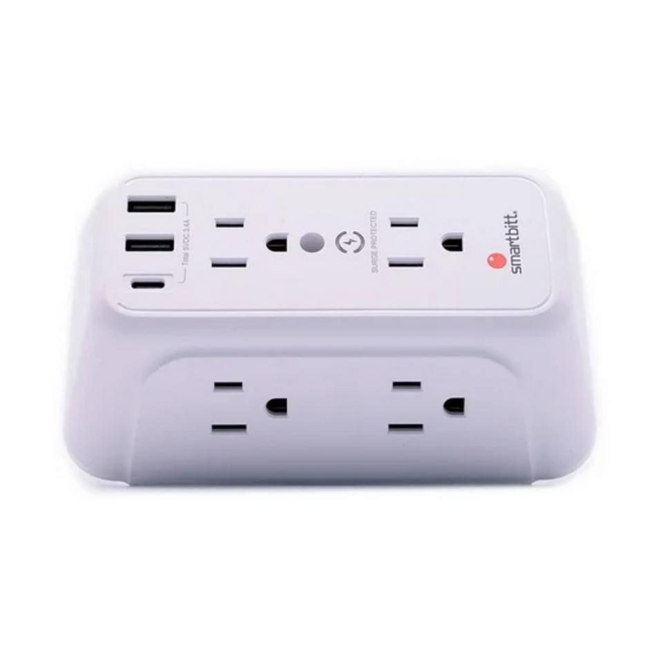 SMARTBITT SBSS-BW6-3U - SUPRESOR DE PICOS CON 6 TOMAS + 2 USB TIPO-A 5V 2.4A + 1 USB TIPO-C, 1480J