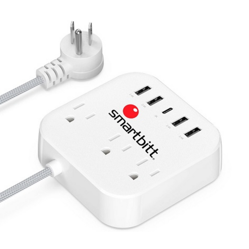 SMARTBITT SBSS-B3-5U - SUPRESOR DE PICOS CON 3 TOMAS + 4 USB + 1 TIPO C, 1625J
