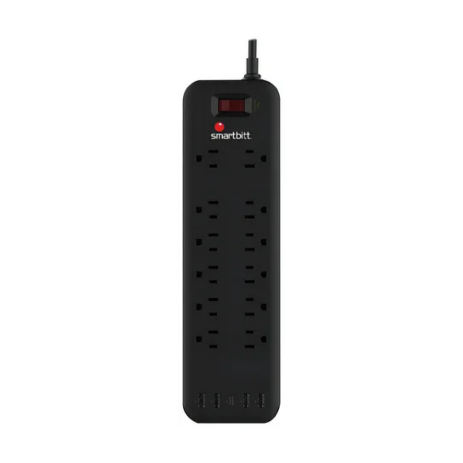SMARTBITT SBSS-B12-5U - SUPRESOR DE PICOS CON 12 TOMAS + 4 USB TIPO-A 5V 2.4A + 1 USB-C NEGRO