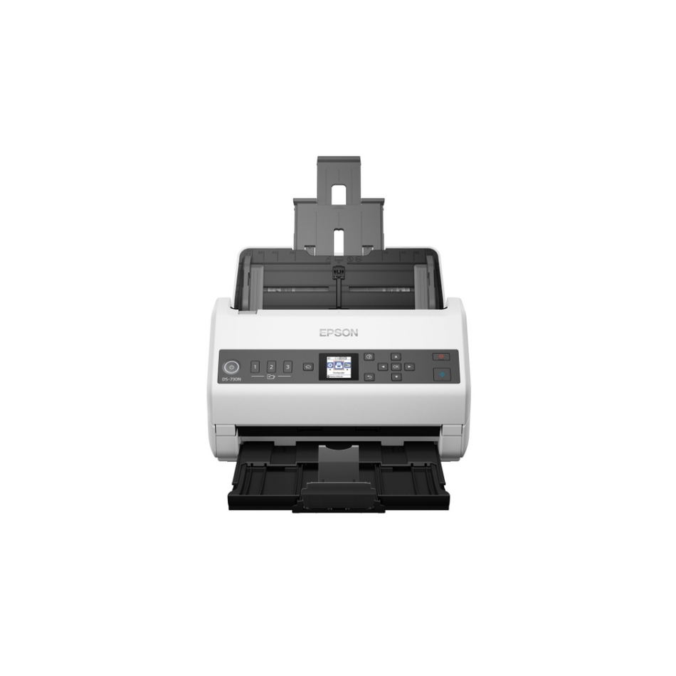 ESCÁNER EPSON DS-730N, USB 2.0, ETHERNET, ALIMENTACION VERTICAL, DUPLEX A COLOR.