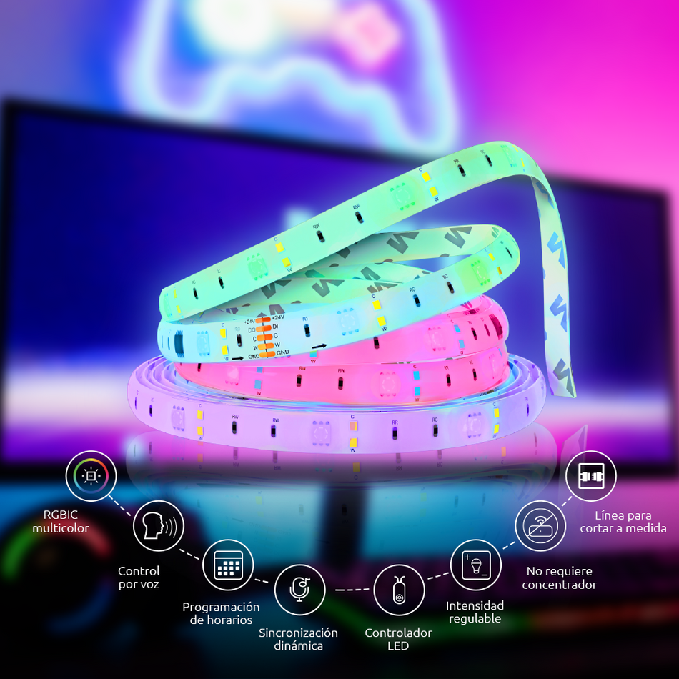 NEXXT SOLUTIONS NHB-S613 TIRA LED DECORATIVA MULTICOLOR INTELIGENTE WIFI RGBIC X 5MTS