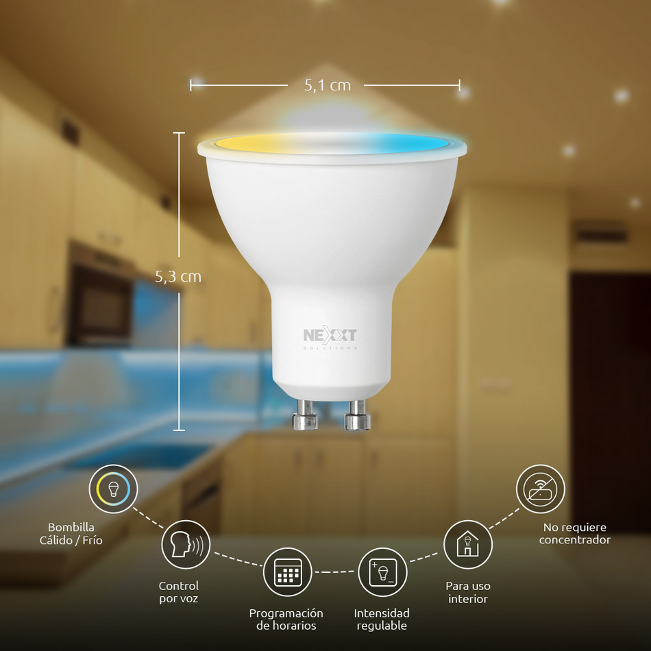 NEXXT SOLUTIONS NHB-W320, BOMBILLA LED WIFI SMART 220V GU10 COLOR BLANCO REGULABLE