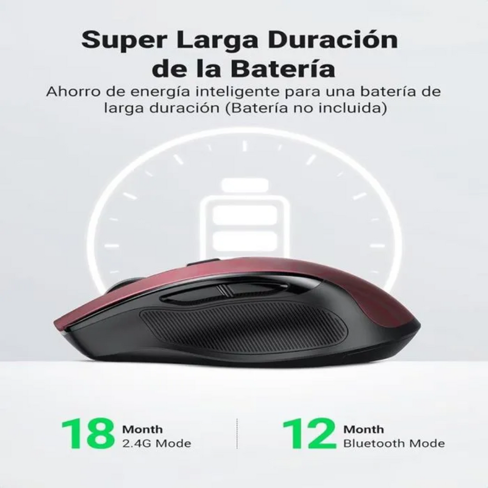 UGREEN 25752 - MU006 - MOUSE ERGONOMICO - INALAMBRICO ROJO - 2.4 GHZ- & BLUETOOH - 4000 DPI