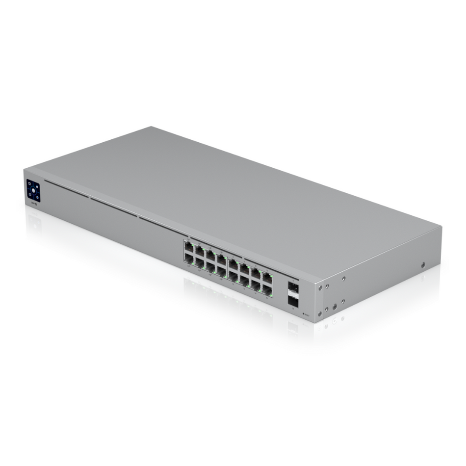 UBIQUITI USW-16-POE 42W SWITCH UNIFI CAPA 2 DE 16 PUERTOS (8 PUERTOS POE 802.3AF/AT + 8 PUERTOS GIGABIT) + 2 PUERTOS 1G SFP, 42W, PANTALLA INFORMATIVA