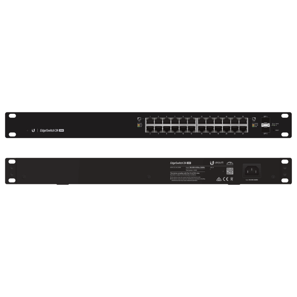 UBIQUITI ES-24-250W SWITCH EDGEMAX ADMINISTRABLE DE 24 PUERTOS GIGABIT CON POE+/POE PASIVO 24V + 2 PUERTOS SFP, 250W