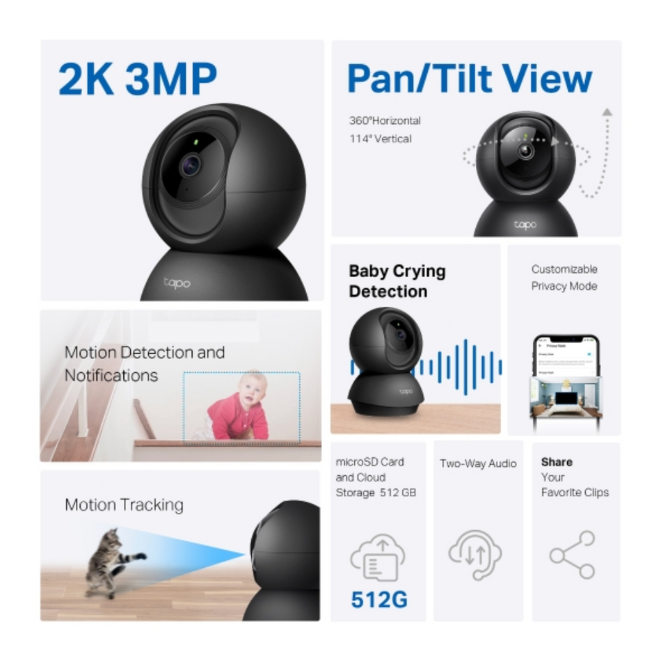TP-LINK TAPO C211 CÁMARA DE SEGURIDAD WIFI 3MP 360º PT