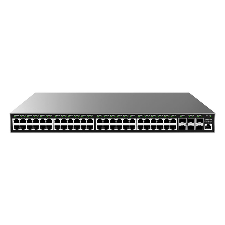 SWITCH ADMINISTRABLE CAPA 2+ GRANDSTREAM GWN7806 / 48 PUERTOS 10/100/1,000MBPS / 6 PUERTOS SFP+ 10GIGABIT / 1 PUERTO DE CONSOLA