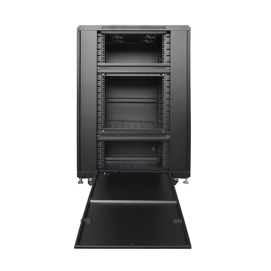 LINKBASIC NCB22-68-FFA-C GABINETE DE PISO 22-RU 1,166 X 600 X 800MM (PUERTAS: FRONTAL Y POSTERIOR DOBLE HOJA, AMBAS CON MALLA) INCLUYE KIT DE 4 VENTILADORES
