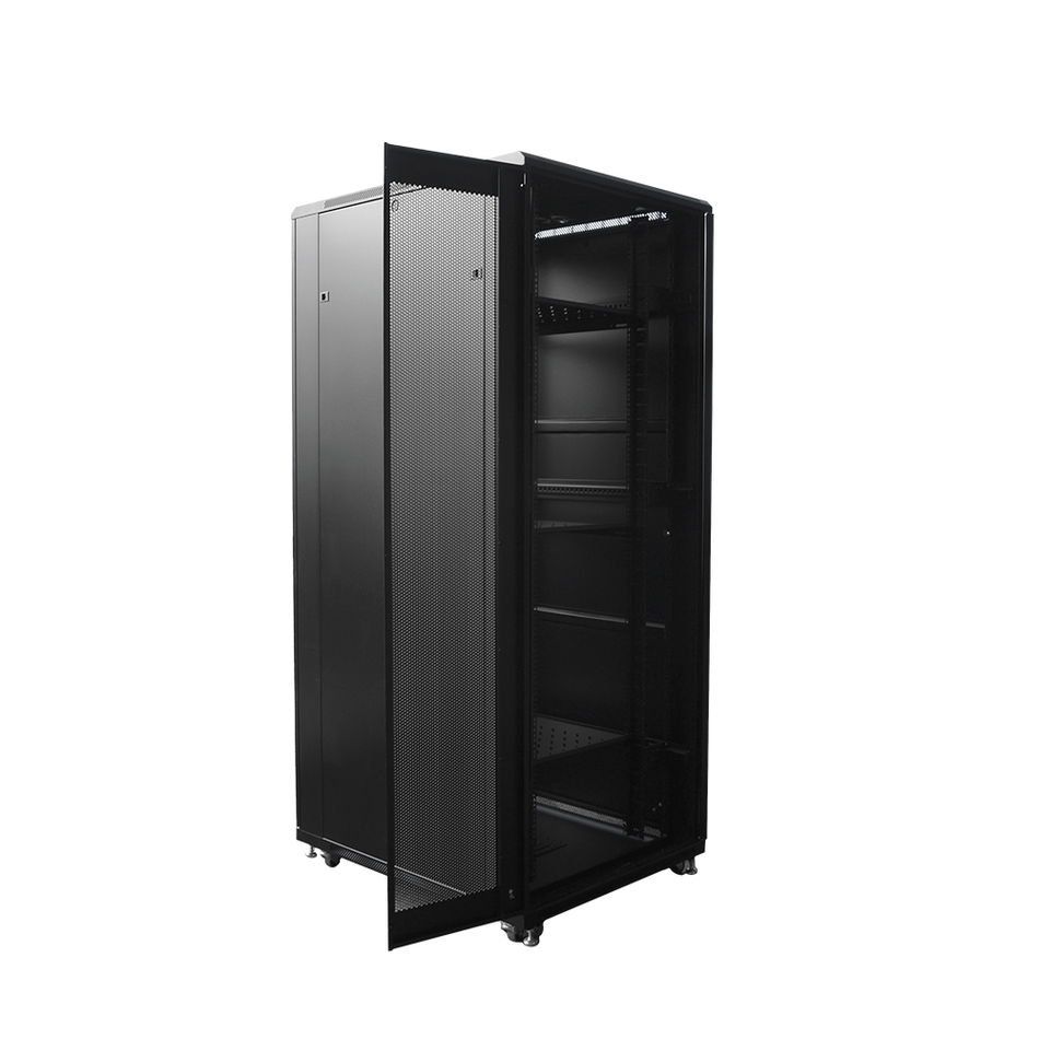 LINKBASIC NCB42-810-CFA GABINETE DE PISO 42-RU 2,055 X 800 X 1000MM (PUERTAS: FRONTAL DE VIDRIO CON MARCO Y POSTERIOR DOBLE HOJA C/MALLA) INCLUYE KIT DE 4 VENTILADORES