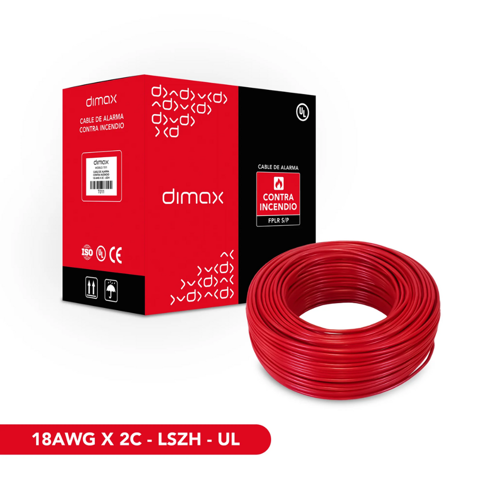 DIMAX T011 - CABLE SOLIDO FPLR 2X18 SIN BLINDAJE-TRENZADO PVC UL-LSZH 305M