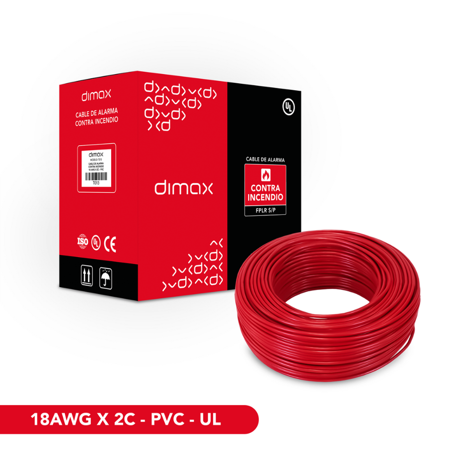 DIMAX T013 - CABLE SOLIDO FPLR 2X18 SIN BLINDAJE-TRENZADO PVC UL 305M