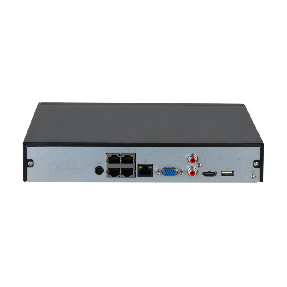 DAHUA DHI-NVR2104HS-P-4KS3  NVR LITE 4 CANALES CON 4 PUERTOS POE 1 HDD HASTA 20TB SALIDA HDMI 4K Y VGA SOPORTE HASTA 12MP