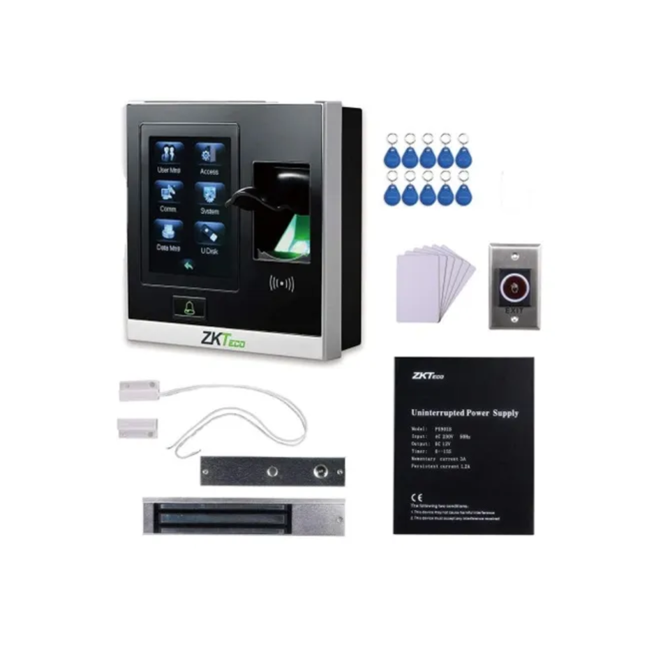 ZKTECO SF400 E LOCK KIT Kit de Acceso: SF400+Cerradura 250Kg+Fuente PS902+Botón sin contacto+Tarjetas de Proximidad