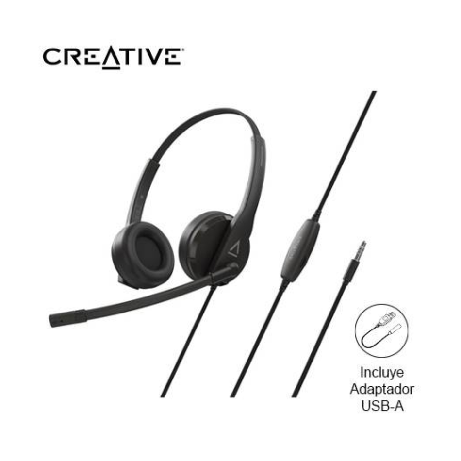 CREATIVE 51EF1110AA000 HS-230  AUDIFONO CON MICROFONO 3.5MM ADAPTADOR USB-A 40MM  MUTE  NEGRO