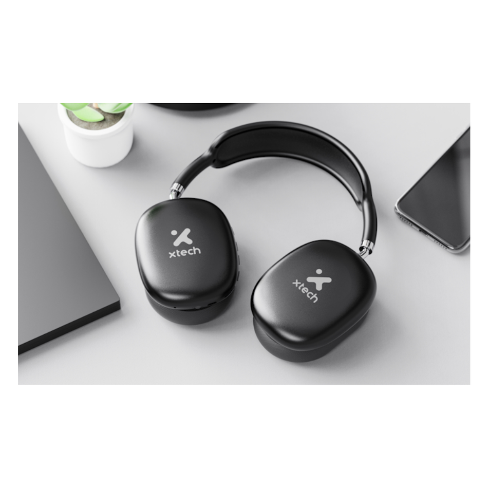 XTECH AURAX AUDÍFONO ESTÉREO INALÁMBRICO BLUETOOTH CON MICRÓFONO NEGRO (XTH-614)