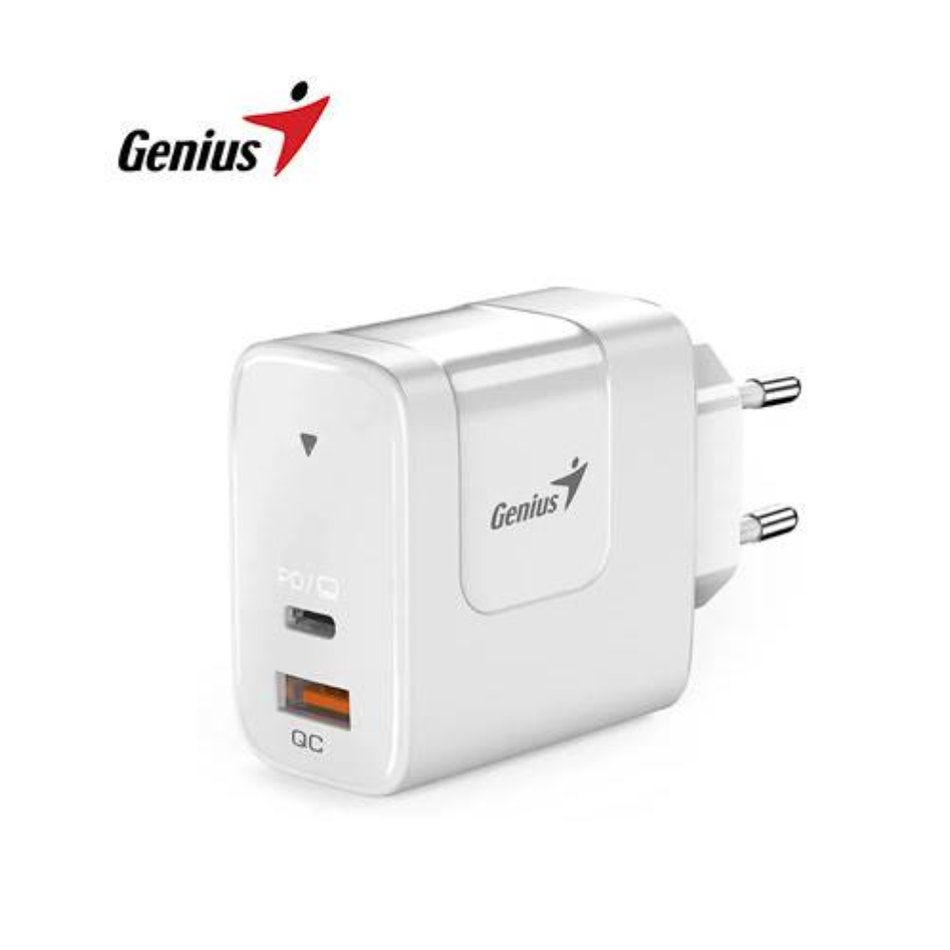 GENIUS PD-65AC CARGADOR DE PARED 65W CON CARGA RÁPIDA 1 PUERTO USB-C Y 1 PUERTO USB-A BLANCO 32590010400